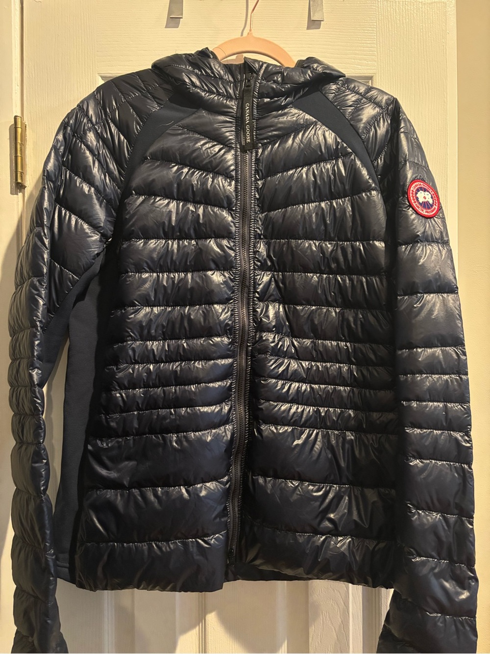 Canada Goose Navy Quilted Hooded Down Jacket with Red Logo Patch XXL WOMANS